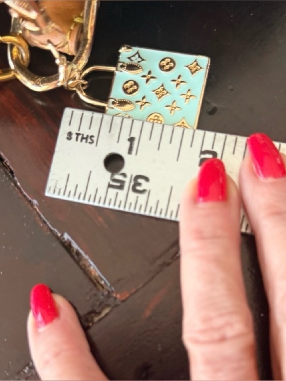Louis Vuitton EUC stamped Mini
Bag Charm/Keychain/
Tiffany Blue & Gold - Picture 7 of 8
